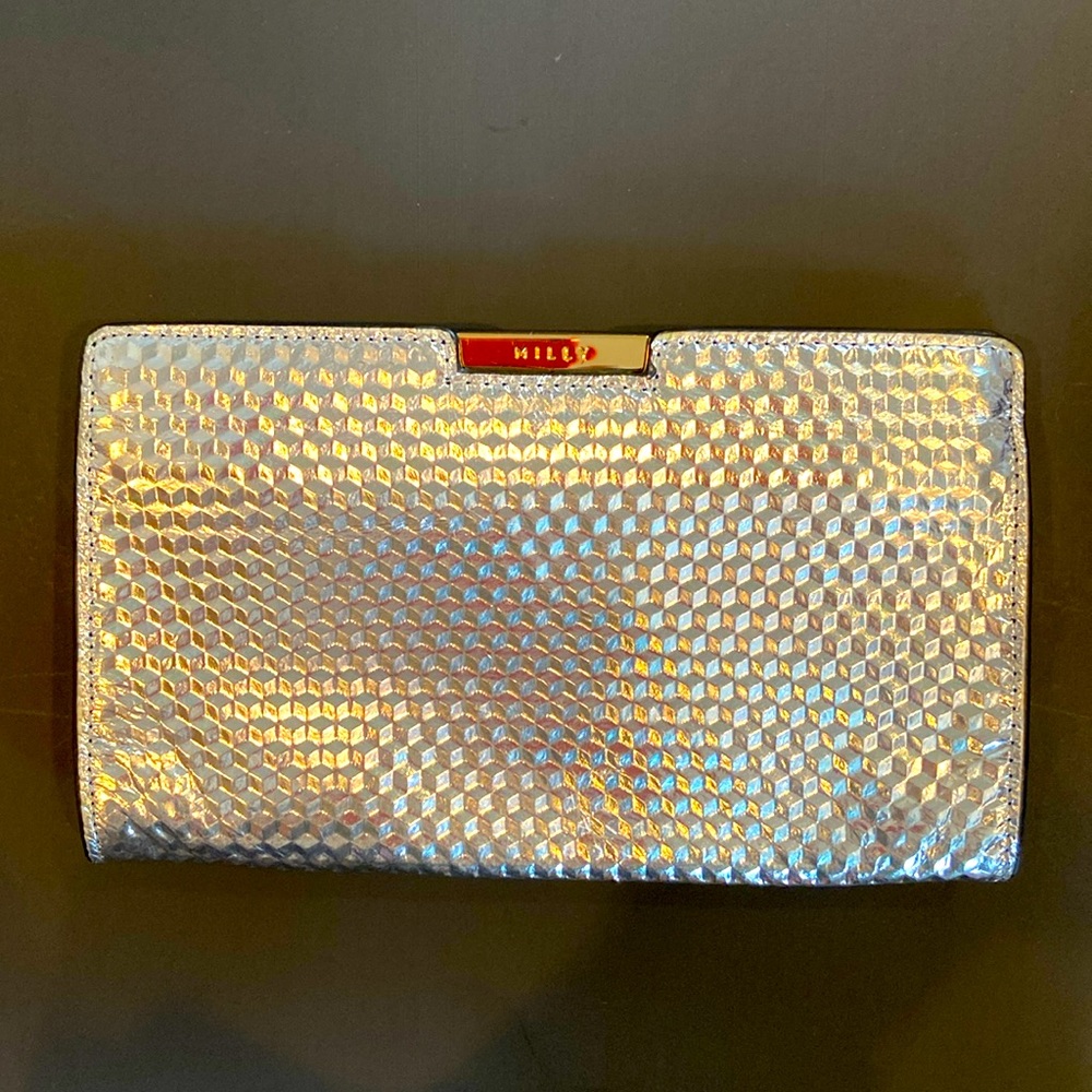 Milly Woven Metallic Silver Convertible Clutch